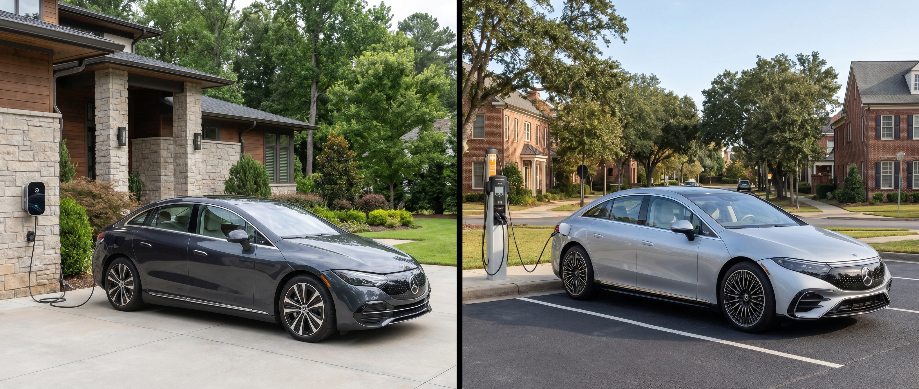 Mercedes-Benz EQE and EQS electric vehicles charging comparison in Duluth, GA